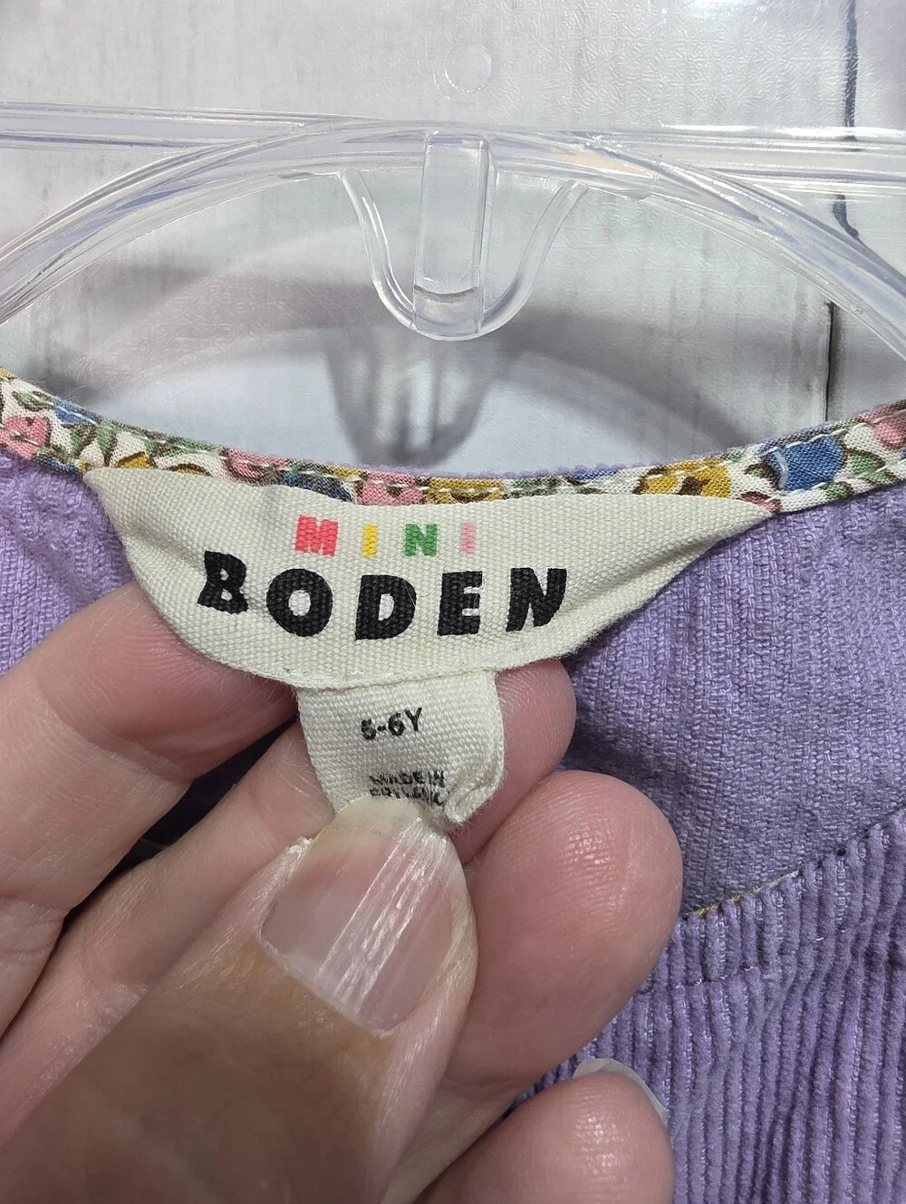 Mini Boden Girls Purple Cotton Corduroy Button Front Jumper Dress Size 5-6 Years
